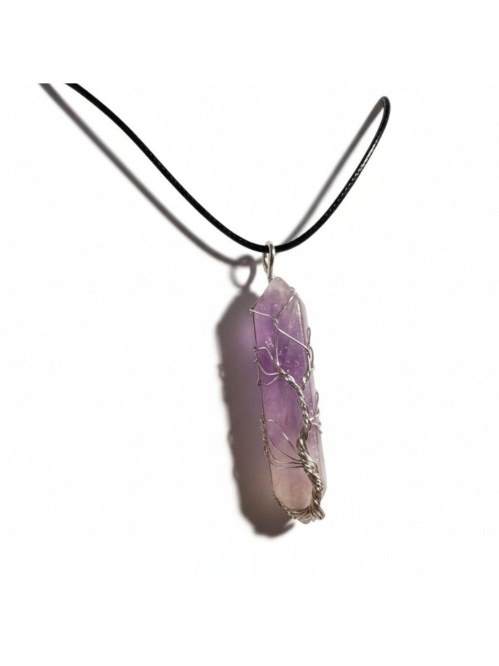 Amethyst Crystal Point Necklace - Tree of Life Wire Wrapped Pendant - 3rd Eye Ch
